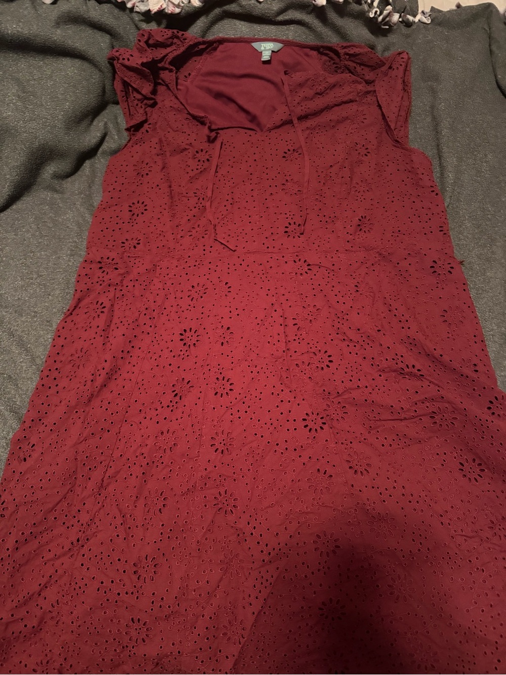 Terra & Sky Burgundy Eyelet dress